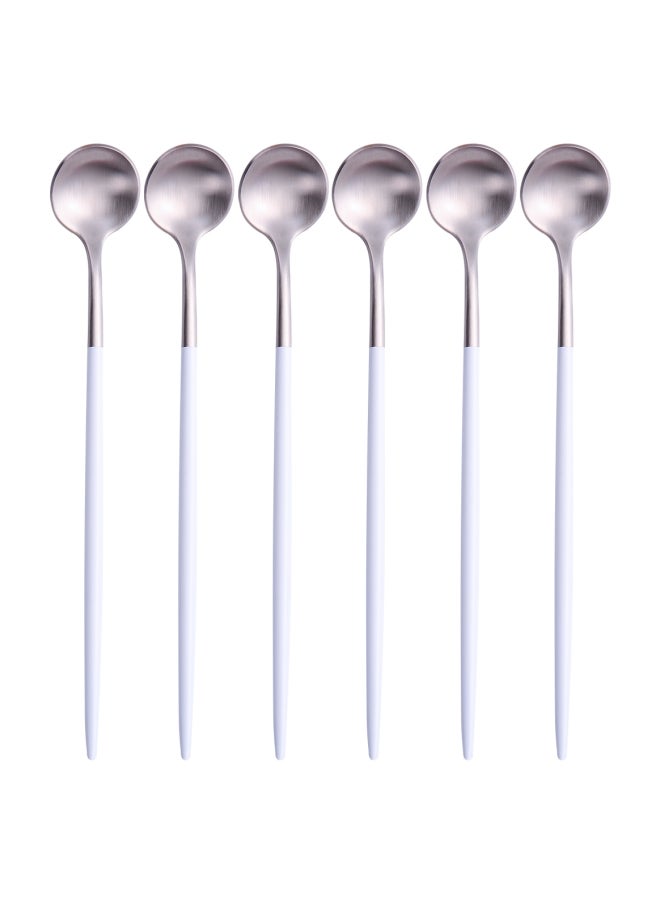 TD HOME 6-Piece Long Handle Iced Tea Spoon Set White/Silver 20centimeter - Image 1
