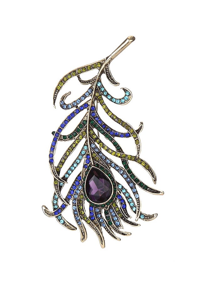 بروش مذهل من خليط معدني على شكل ريشة طاووس