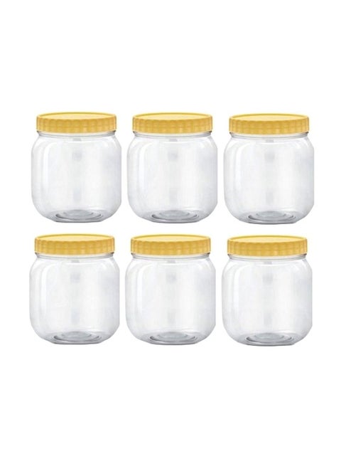 6-Piece Plastic Spice Jar Set Clear/Yellow 500ml