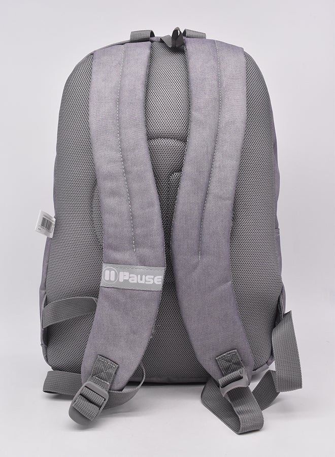 PAUSE - Solid Pattern Zipper Closure Backpack Grey - Image 1
