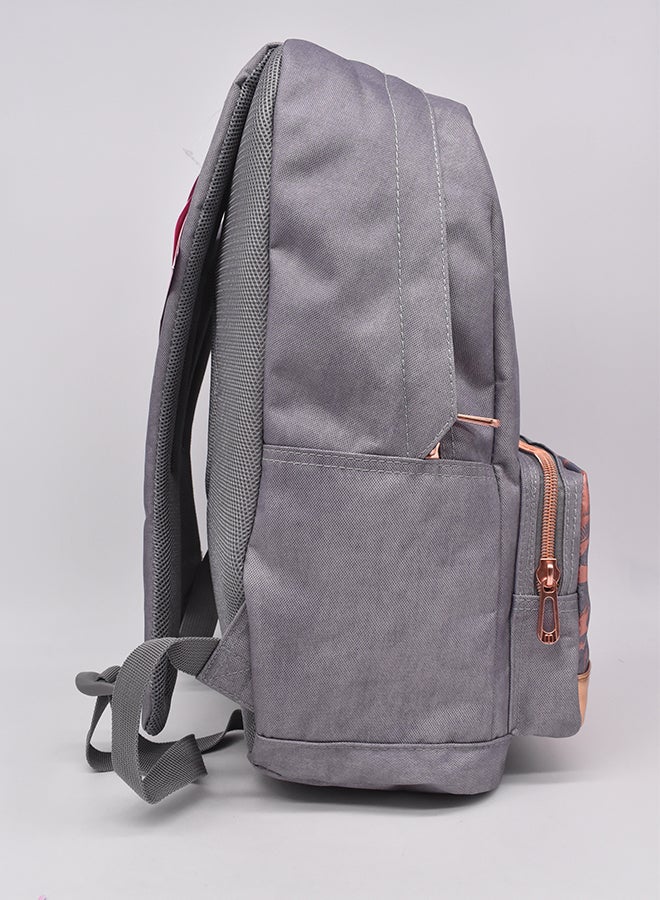 PAUSE - Solid Pattern Zipper Closure Backpack Grey - Image 1