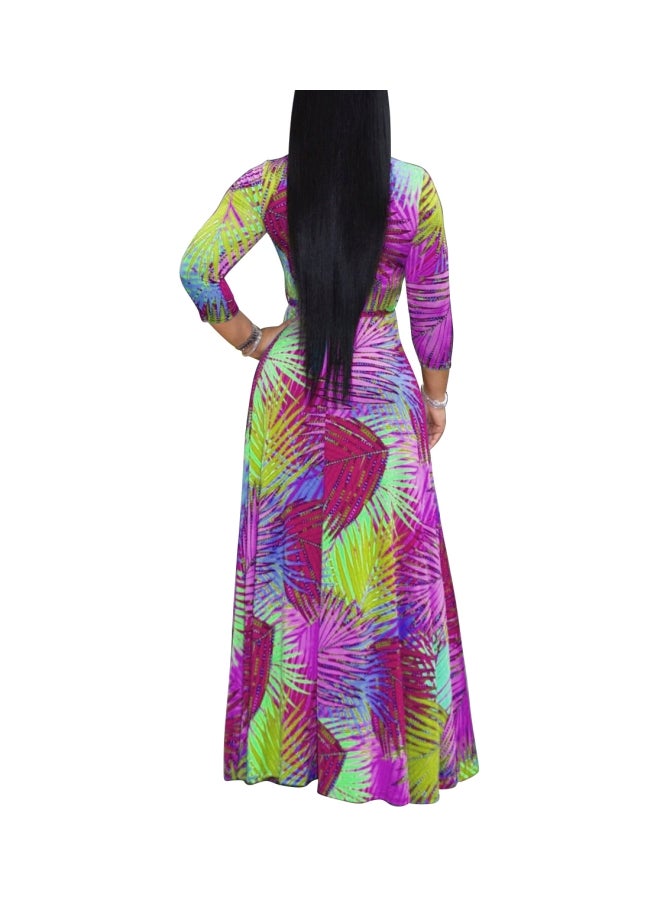 V-Neck Printed Long Dress Purple/Pink/Blue  - Image 2
