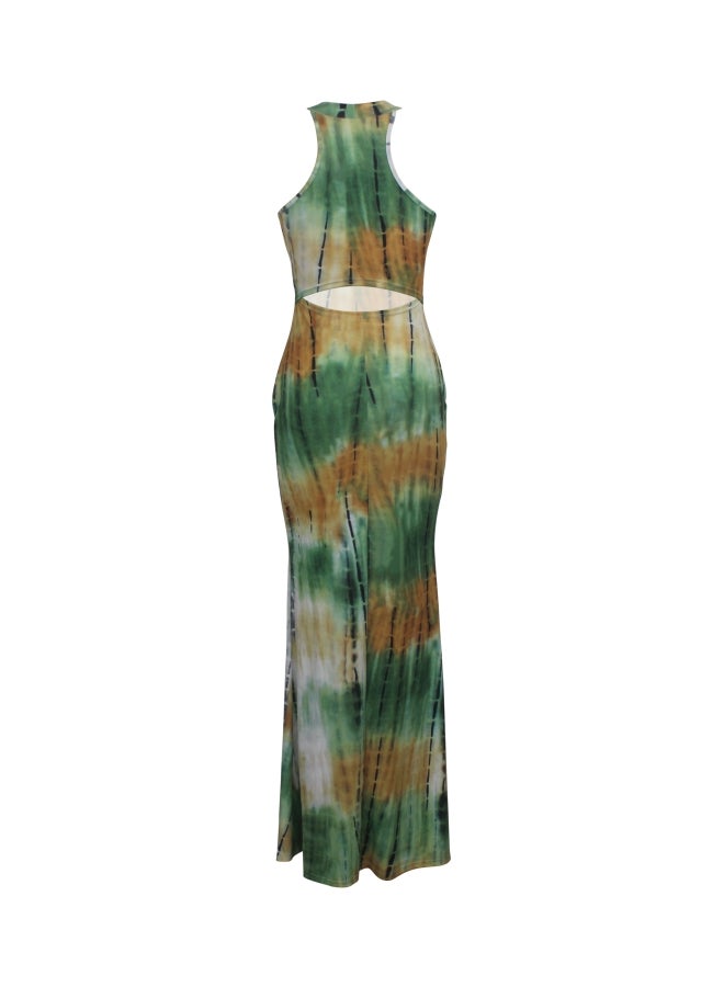 Digital Printed Maxi Dress Orange/Green/Grey - Image 2