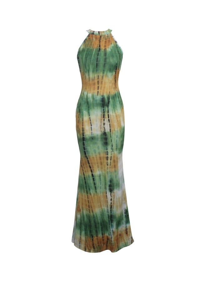 Digital Printed Maxi Dress Orange/Green/Grey - Image 1