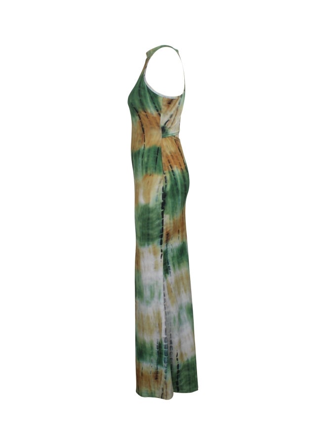Digital Printed Maxi Dress Orange/Green/Grey - Image 3