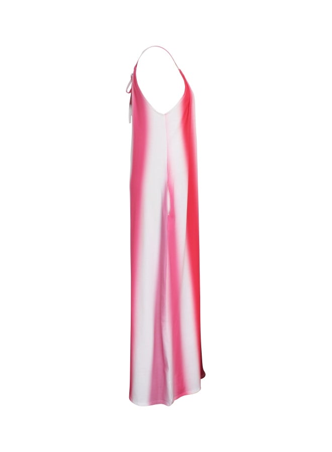 Halter Strap Maxi Dress Wine Red/White  - Image 3