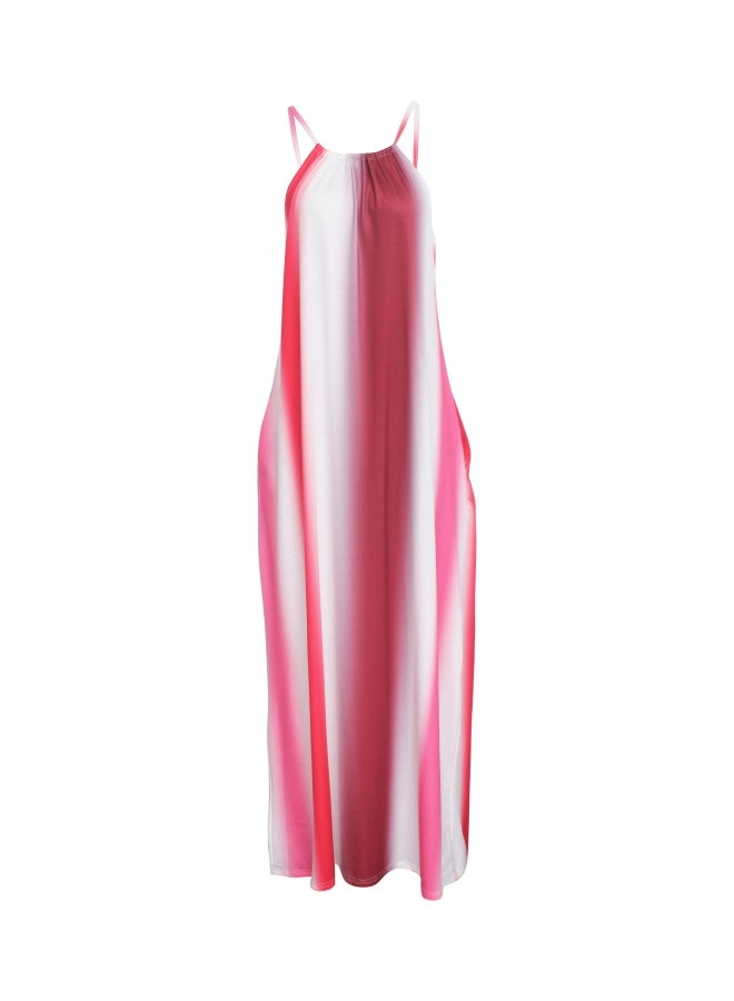 Halter Strap Maxi Dress Wine Red/White  - Image 1