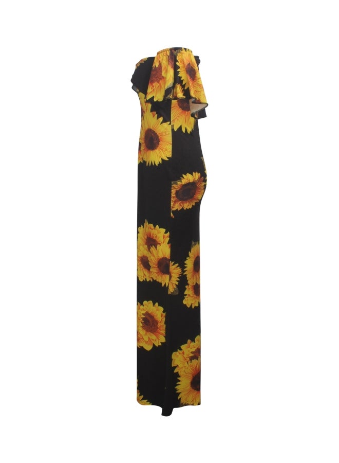 Off-Shoulder Floral Printed Dress Black/Yellow  - Image 3