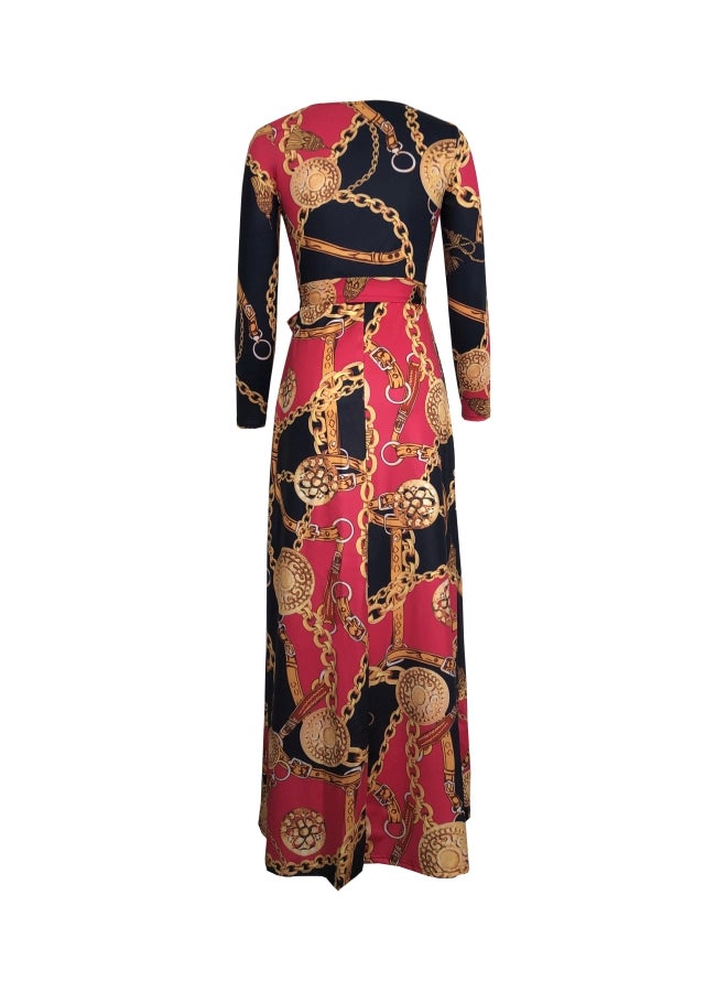 Digital Printed V-Neck Dress Pink/Blue/Gold - Image 2