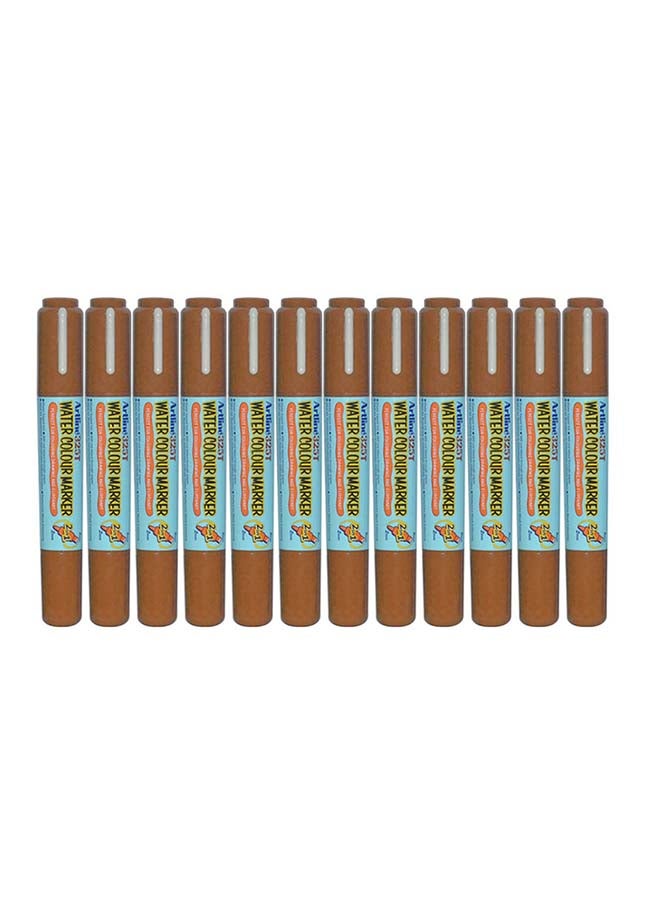 Artline 12-Piece Twin Water Colour Marker Brown - Image 1
