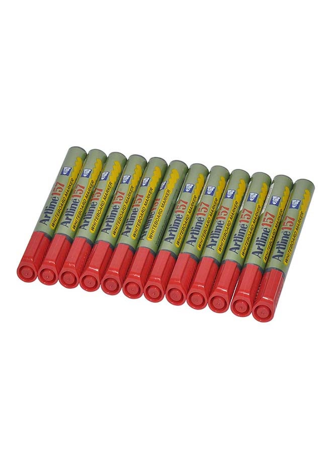 Artline 12-Piece Bullet Nib White Board Marker Red - Image 1