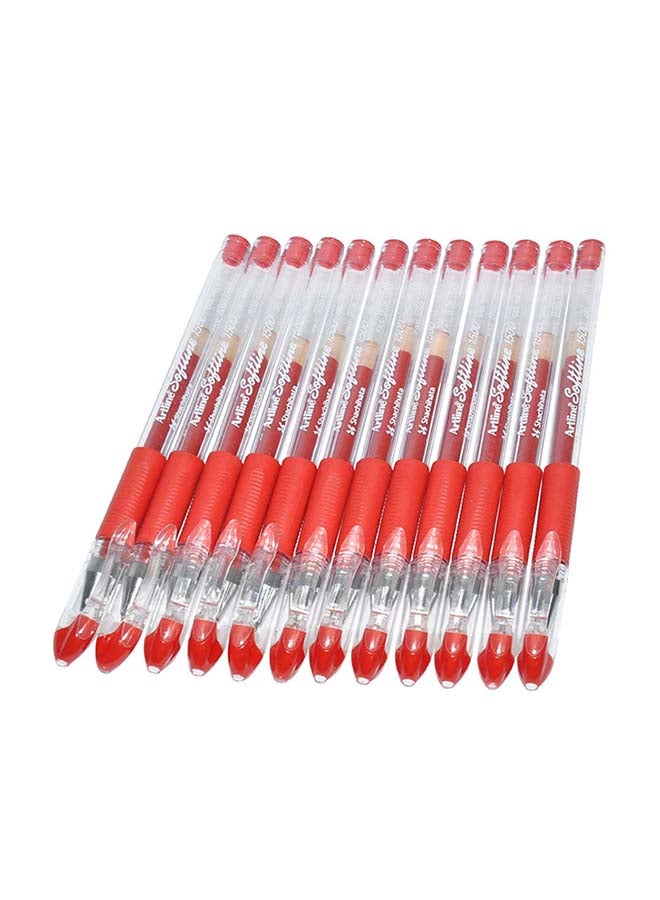 Artline 12-Piece Softline Gel Inked Roller Ball Pen Red - Image 1