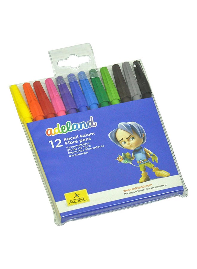 عادل مجموعة أقلام ألوان ليفية الرأس مكونة من 12 قطعة متعدد الألوان - Image 3