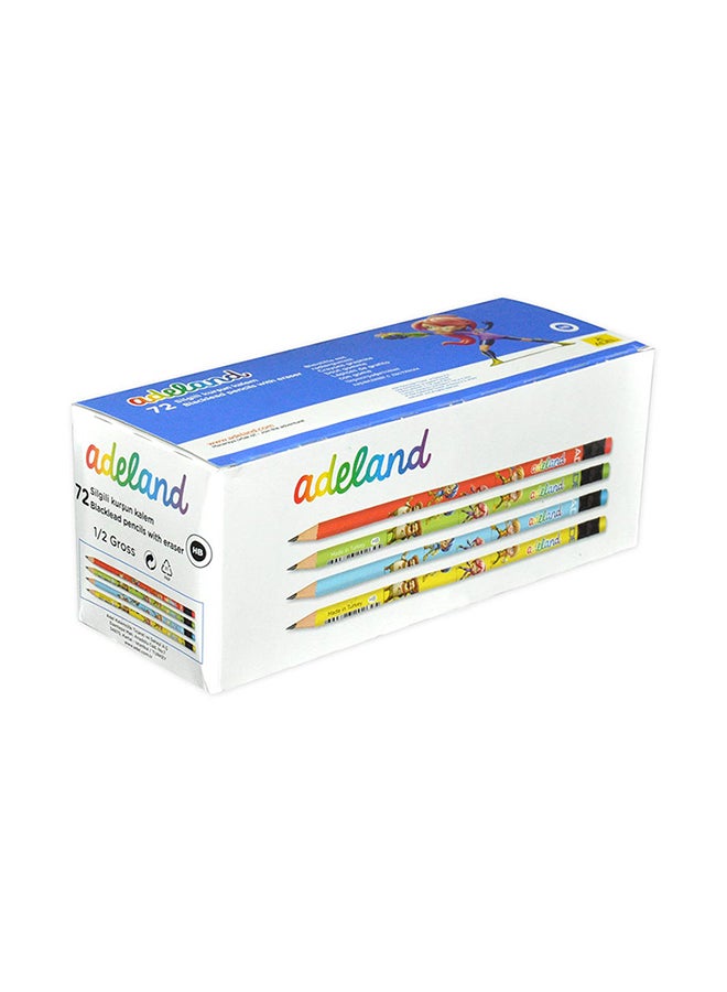 Adel 72-Piece Blacklead Pencil With Eraser Tip Multicolour  - Image 3