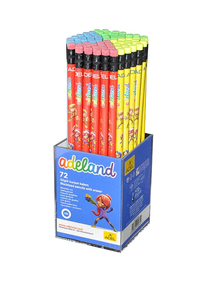 Adel 72-Piece Blacklead Pencil With Eraser Tip Multicolour  - Image 1