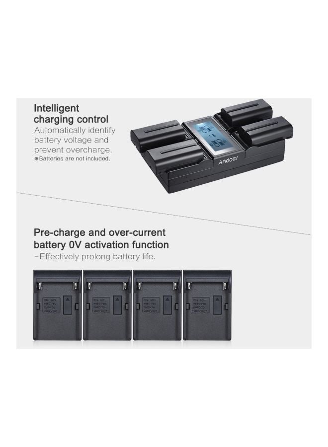 ANDOER 4-Channel Digital Camera Battery Charger With LCD Display Black - Image 2