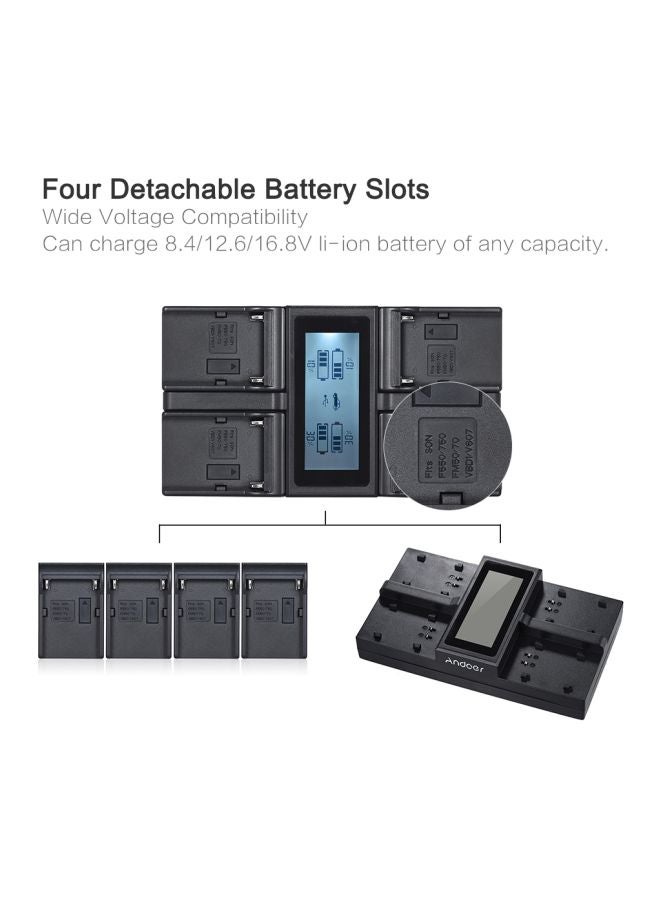 ANDOER 4-Channel Digital Camera Battery Charger With LCD Display Black - Image 3