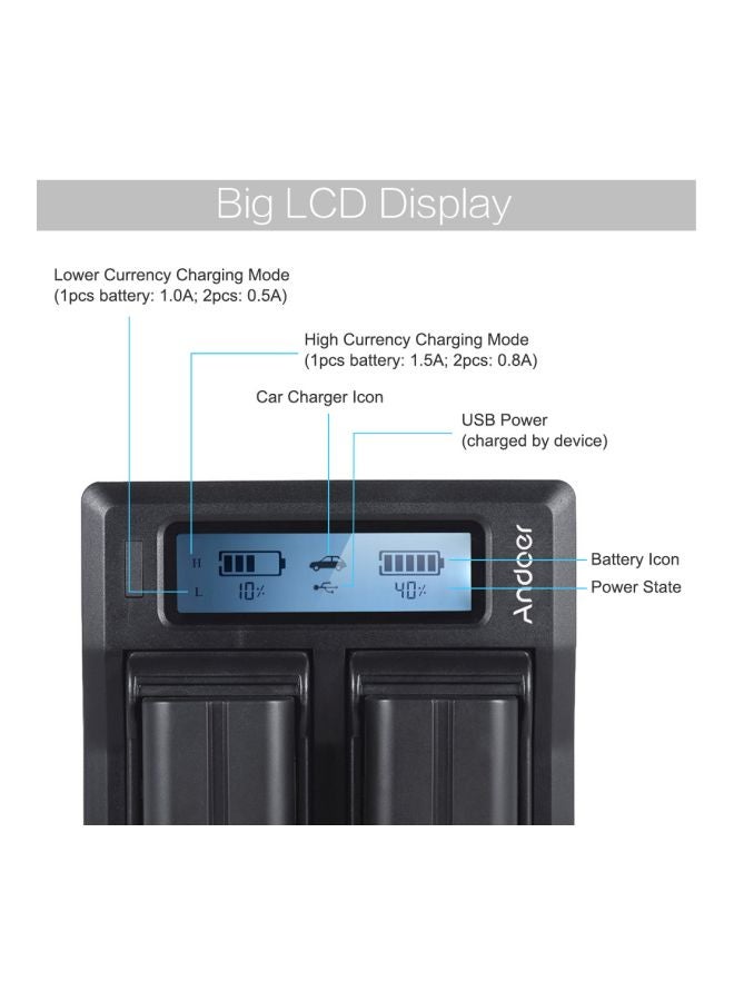 ANDOER Dual Channel Camera Battery Charger For Sony Black - Image 4