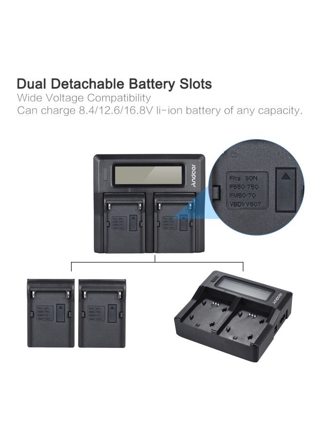 ANDOER Dual Channel Camera Battery Charger For Sony Black - Image 5