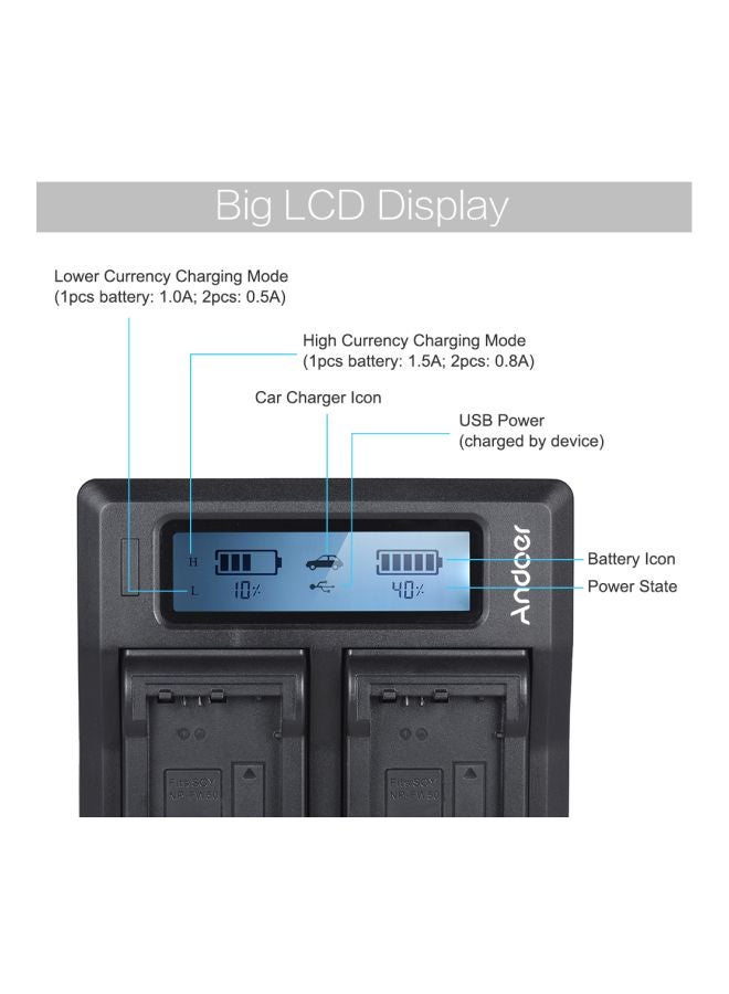 ANDOER Dual Channel Camera Battery Charger For Sony Black - Image 3