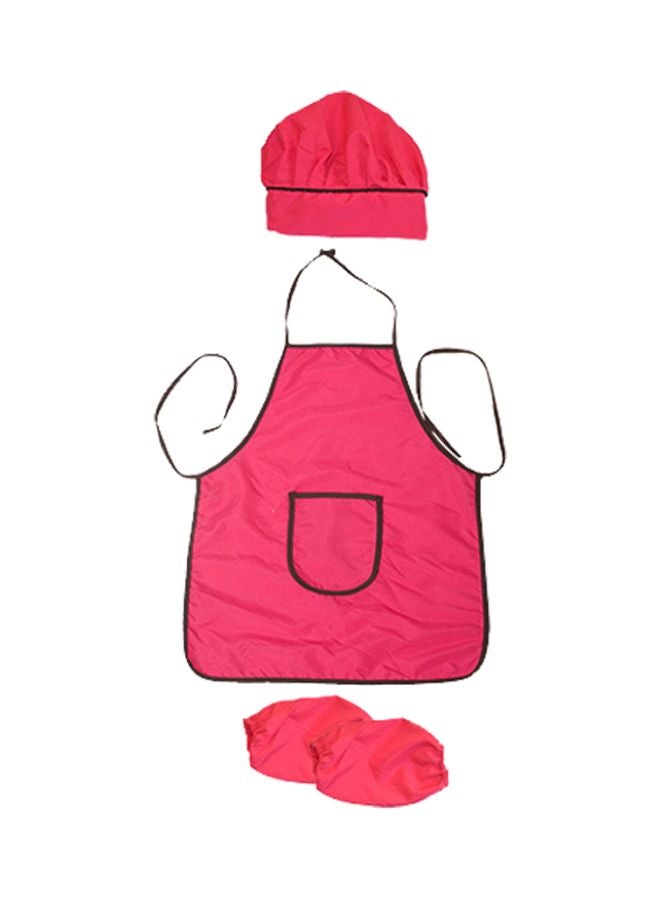 4-Piece Cooking Apron Set Hot Pink/Black