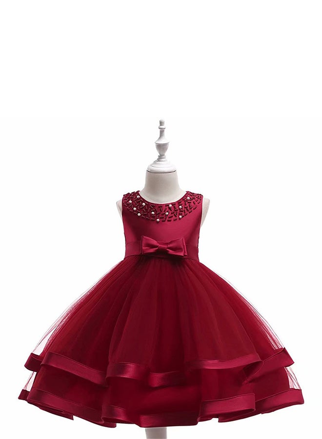 Round Neck Sleeveless Dress Red  - Image 1
