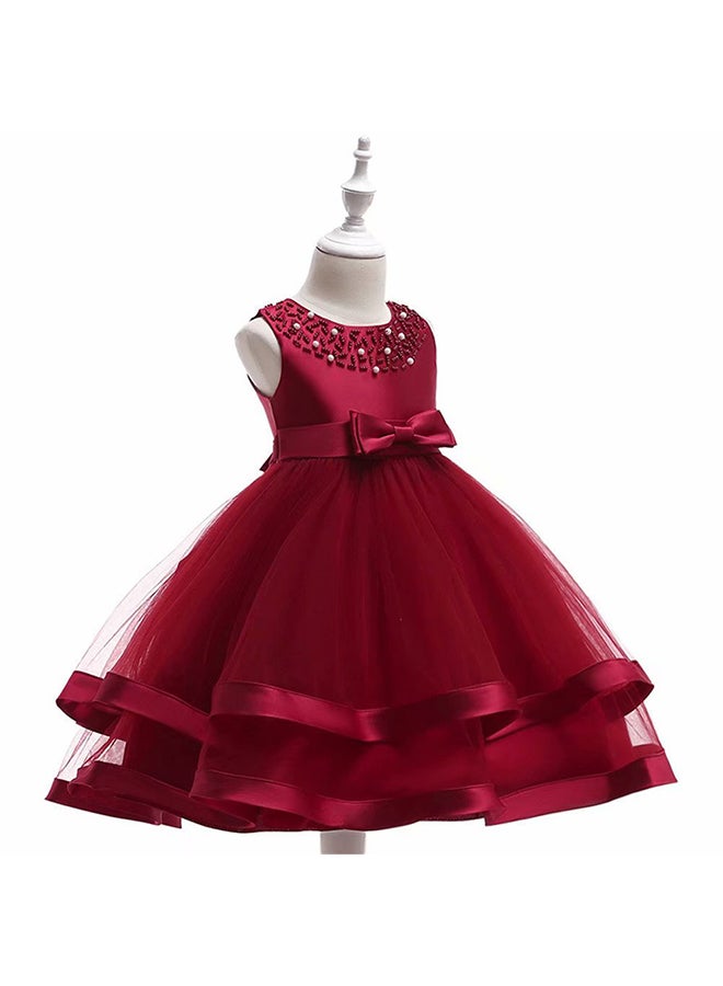 Round Neck Sleeveless Dress Red  - Image 3