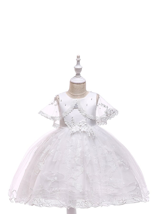 Round Neck Cap Sleeve Dress White  - Image 1