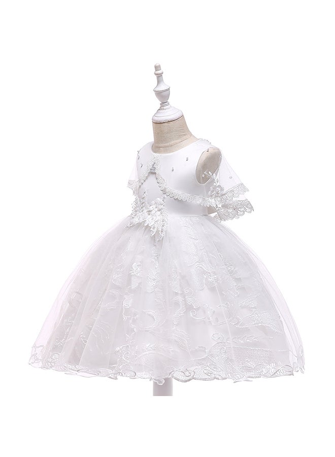 Round Neck Cap Sleeve Dress White  - Image 3