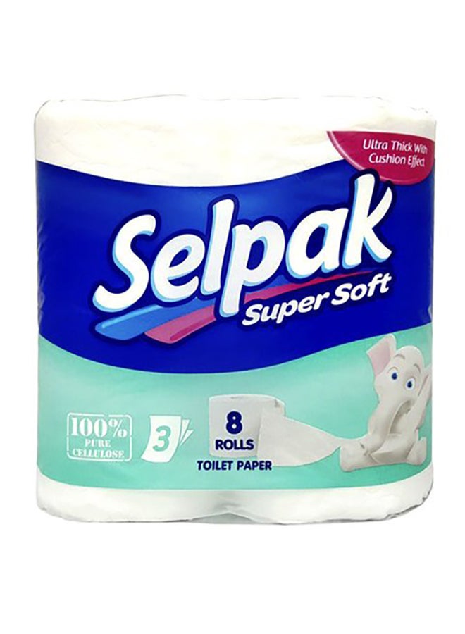 8 لفائف من مناديل الحمام الورقية الناعمة جدّاً أبيض