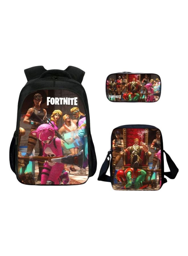 طقم حقائب ظهر نايلون من 3 قطع أسود/أصفر/وردي