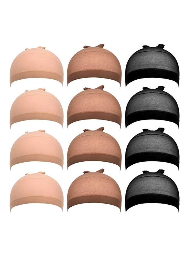 eBoot 12-Piece Nylon Wig Caps Beige/Brown/Black