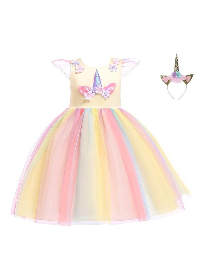 Lace Detailed Maxi Dress With Headband Yellow/Pink/Purple  - Image 1