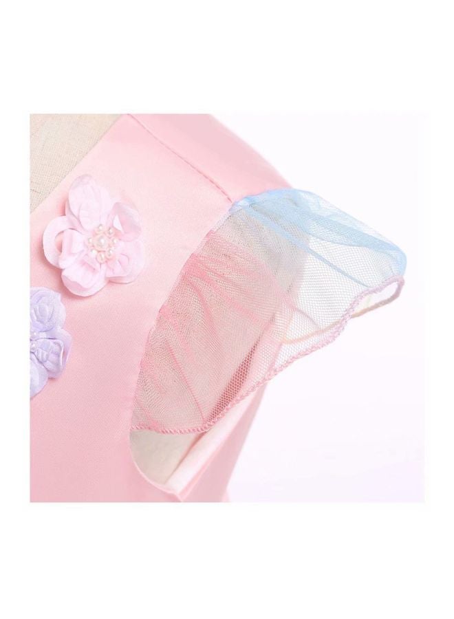 Lace Detailed Maxi Dress With Headband Pink/Yellow/Purple  - Image 3