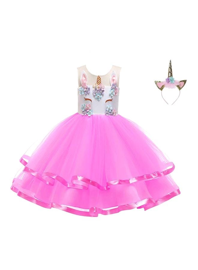 Lace Detailed Maxi Dress With Headband Pink/White/Blue  - Image 1