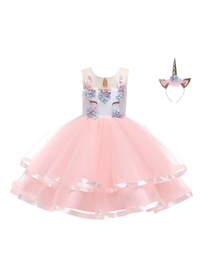 Lace Detailed Maxi Dress With Headband Pink/White/Blue  - Image 1