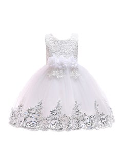 PEOK Hand-stitched Sequins Flower Mesh Dress White  - Image 1