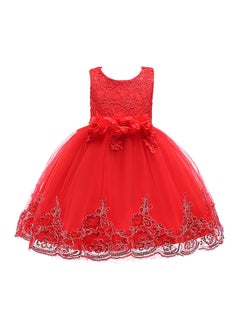 PEOK Hand-stitched Sequins Flower Mesh Dress Red  - Image 1