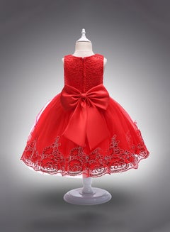PEOK Hand-stitched Sequins Flower Mesh Dress Red  - Image 2