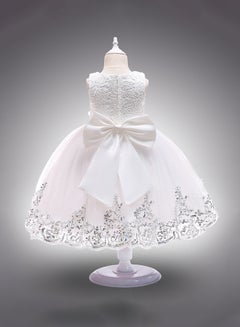 PEOK Hand-stitched Sequins Flower Mesh Dress White  - Image 2