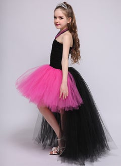 PEOK Halter Neck Elegant Tulle Dress Black/Pink  - Image 3