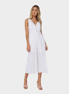 Sleeveless V Neck Jumpsuit White