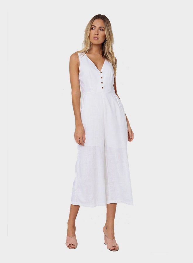 Generic - Sleeveless V Neck Jumpsuit White - Image 1