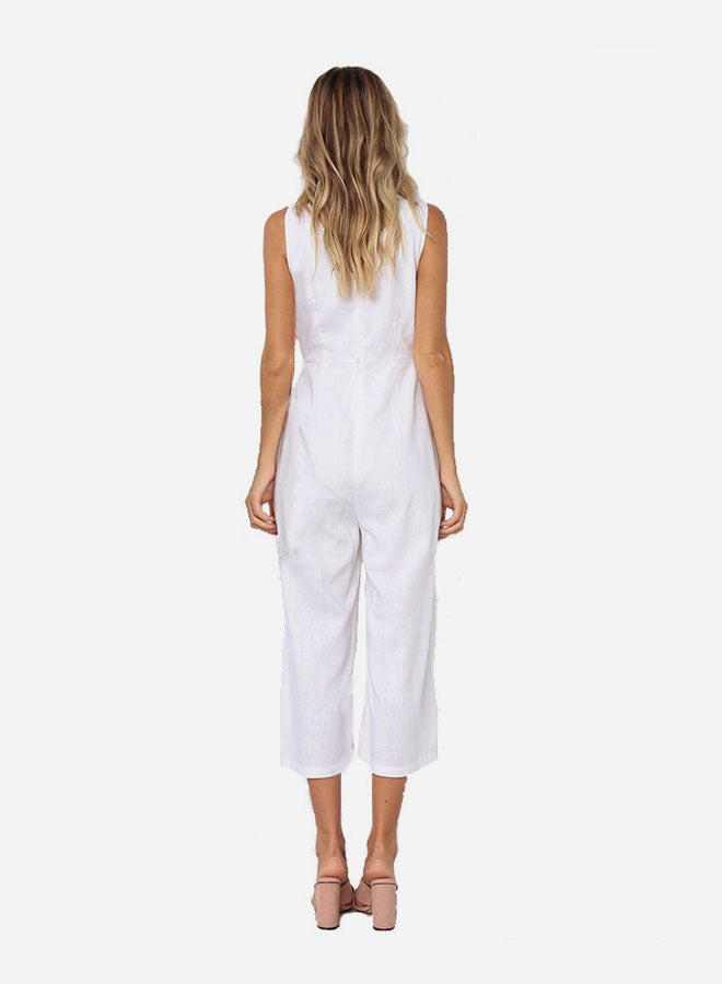 Generic - Sleeveless V Neck Jumpsuit White - Image 1