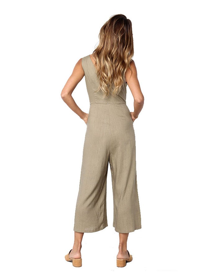 Generic - Sleeveless V Neck Jumpsuit Brown - Image 1