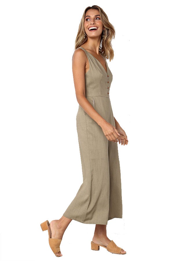 Generic - Sleeveless V Neck Jumpsuit Brown - Image 1