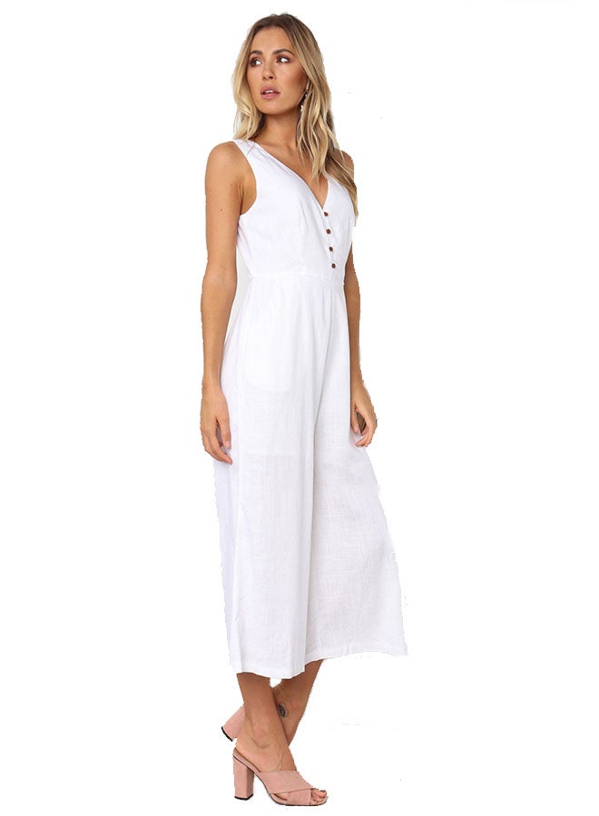 Generic - Sleeveless V Neck Jumpsuit White - Image 1