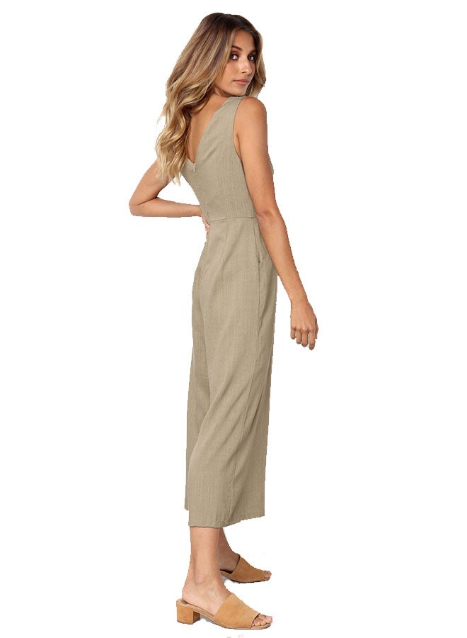 Generic - Sleeveless V Neck Jumpsuit Brown - Image 1