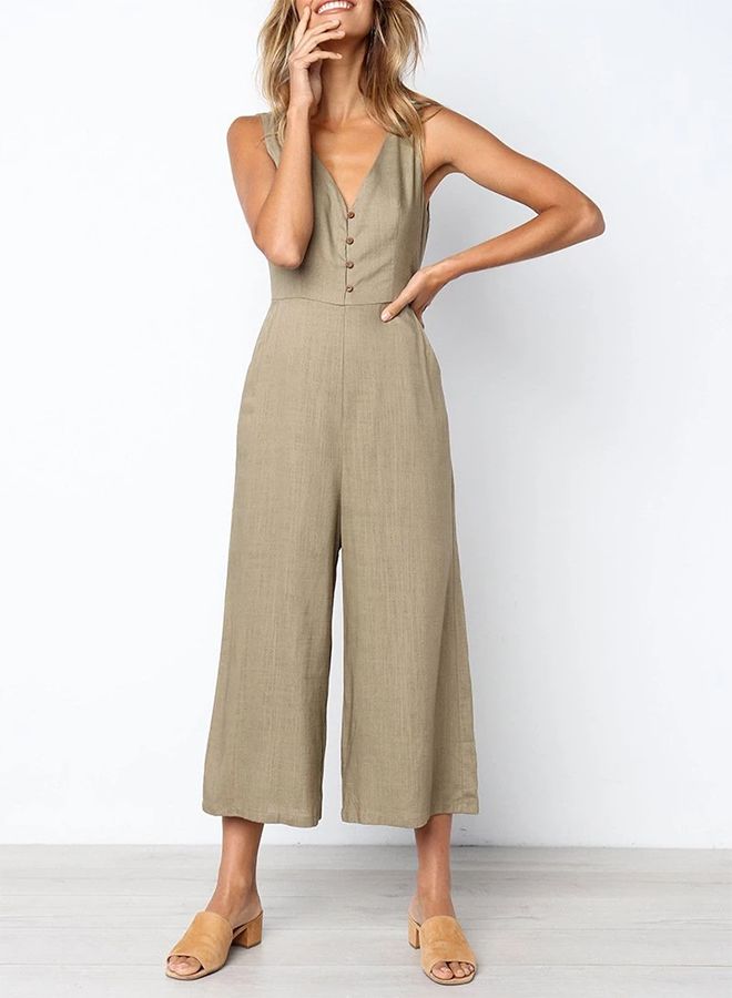 Generic - Sleeveless V Neck Jumpsuit Brown - Image 1