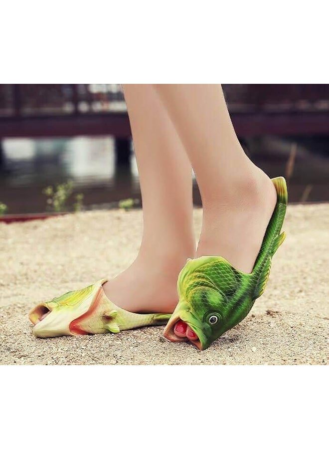 YULAN - Non-Slip Fish Design Beach Slippers Green - Image 1
